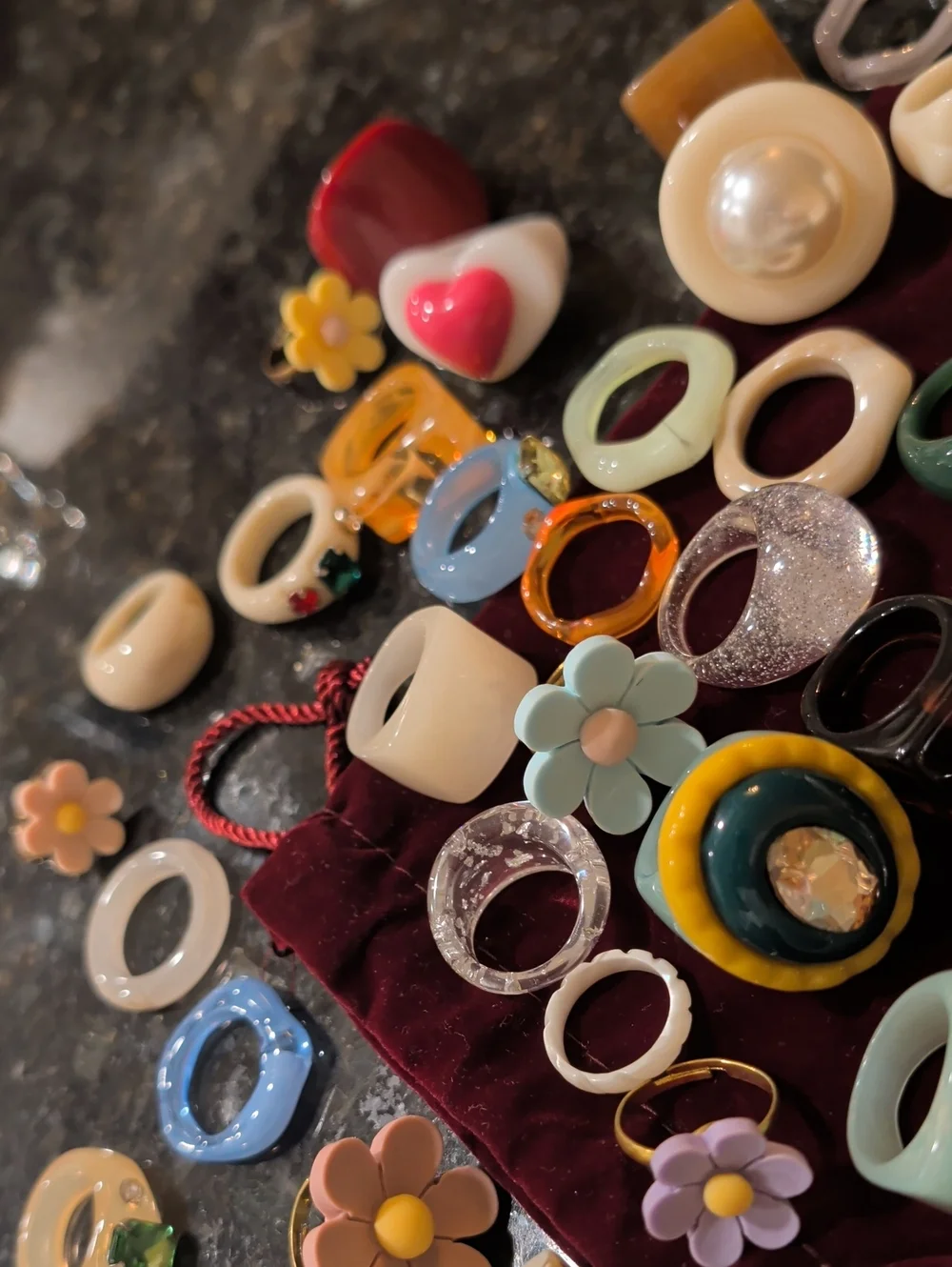 Assorted 51  Resin Acrylic Fashion Rings Colorful Flower and Gem Styles SZ 6 & 7